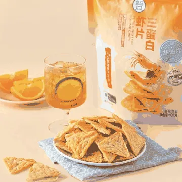 Three Egg White Shrimp Chips, 3.81 oz【Shrimp Meat Content ≥30%] [Healthy, Non-Fried, High Fiber And High Protein】